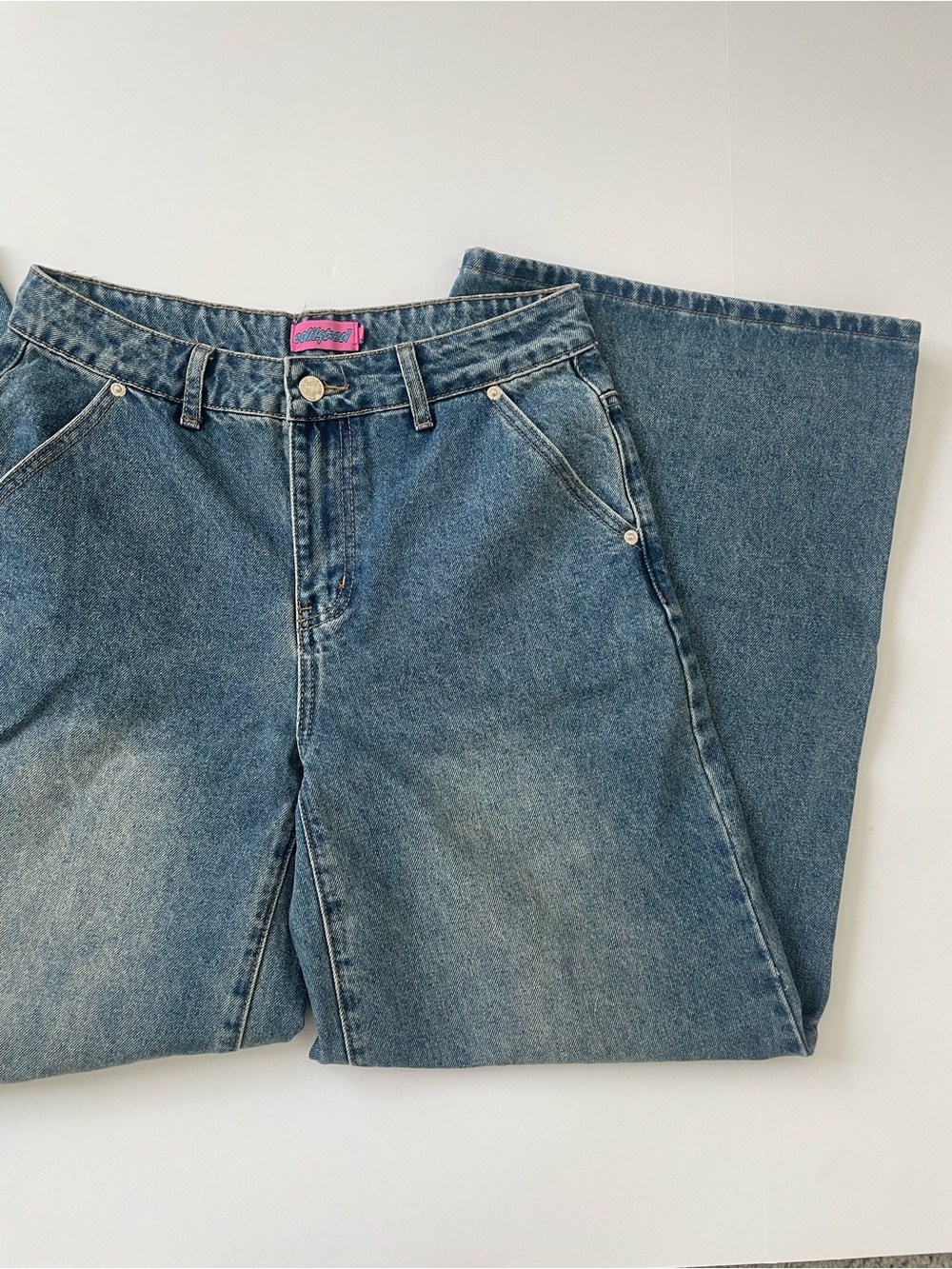 Edikted Women's S/28 Wide Leg Blue Denim Jeans